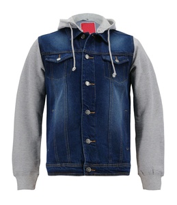 Veste en Denim pour hommes, à manches, vintage, décontractée, en coton, avec capuche amovible, vente en gros - Product Image 1