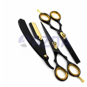 Kit de toilettage pour hommes 4 en 1 très vendu, ciseaux à cheveux, ciseaux effilés, rasoir droit avec étui de rangement, ensemble de barbier - Product Image 2