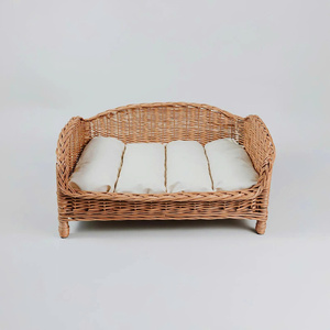 Handwoven Natural Rattan Pet Sofa Bed Elevated Wicker Pet <b>Couch</b> with Soft Cushion Cozy Stylish Pet Furniture for Cats Dogs - Product Image 4