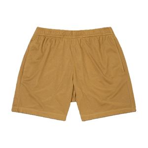 Men's Mustard Mesh Shorts Elastic Waist Breathable Casual Style Short Length - Product Image 1