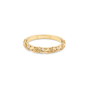 Bague de fiançailles en or massif 9K 10K 14K 18K, fine, rose, de créateur, empilable, avec diamant de laboratoire rond et bordure Milgrain - Product Image 1