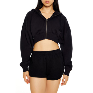 Manufacturers Customized High Quality Winter Oversized Crop Hoodie 100% Cotton Printed Crop Top Oversized Full Zip Hoodie Women - Product Image 1