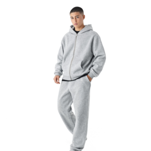 Conjunto de Sudadera con Capucha y Pantalones Deportivos Personalizados para Hombre, de Tela Gruesa y Cierre Completo |   Traje Deportivo de Felpa de Algodón Premium |   Chándal Deportivo Color Gris Jaspeado - Product Image 1