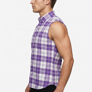 New Arrival Loose Fit Men Sleeveless <b>Plaid</b> <b>Shirt</b> Button Down Collar Casual Summer Cotton Poplin Breathable Men's Flannel <b>Shirts</b> - Product Image 3