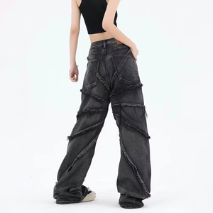 Pantalones Vaqueros de Cintura Alta, Pierna Ancha, Desgastados, Estilo Streetwear, Corte Holgado, Algodón de Peso Medio, para Otoño - Product Image 4