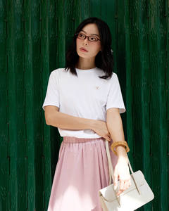 Camiseta Corta de Verano Casual para Mujer, de Alta Calidad, Cuello Redondo, Tejida, Bordada, de Color Sólido, Algodón, Corte Regular, Transpirable - Product Image 2