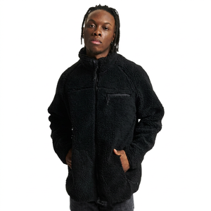 Veste en polaire noire pour homme, col montant, fermeture éclair, coupe-vent, vêtement d'extérieur décontracté pour l'hiver, coupe régulière, doublure en sherpa - Product Image 1