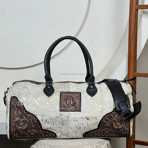 Super September Wholesale Genuine Hair On Metallic Cowhide <b>Leather</b> <b>Duffel</b> <b>Bag</b> Western Tooled Large Capacity Travel <b>Bag</b> for Women - Product Image 2