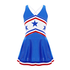 Jupe d'uniforme de cheerleading personnalisée bleu marine avec bordure blanche et rouge, motif étoile, pour adultes, imprimée par transfert thermique, 100 % polyester - Product Image 6