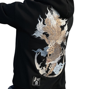Sudadera con Capucha de 9 Colas con Bordado Intenso e Impresión Digital de Kitsune Japonés |   Felpa de Algodón 100% de 400 GSM para Invierno, Edición Folklore - Product Image 3