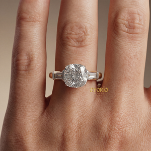 Luxury 3.19ct Lab Grown <b>Cushion</b> Cut Diamond Engagement Wedding Ring VS1 Colorless Three Stone 925 Silver Tapered Baguette Party - Product Image 4