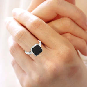 IGI Certified Black Onyx Gemstone Bohemian <b>Ring</b> Beautiful Cushion Cut Gemstone Durable Band <b>Crafted</b> From 925 Sterling Silver - Product Image 2