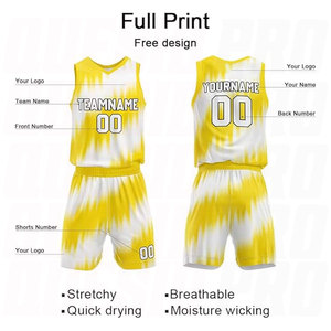 Ensemble d'uniformes de basketball personnalisés de qualité supérieure pour l'entraînement, maillot et short respirants jaunes à demi-tons, vente en gros - Product Image 4