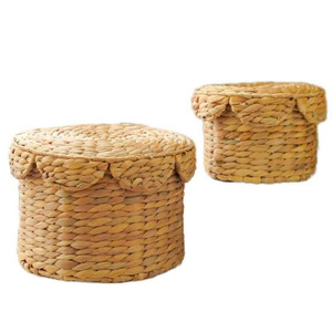 Eco-Friendly Multifunction Woven <b>Storage</b> <b>Box</b> Scallop Water Hyacinth Design Lid for Home Kitchen Organization - Product Image 1