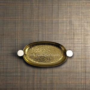 Handmade Modern Handle Hammered Gold Tray for Hotels and Restaurants Dessert Serving Tableware and <b>Chocolate</b> Tray for <b>Ramadan</b> - Product Image 2