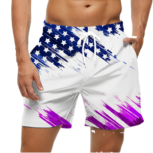 <b>Men's</b> Flag Print Board Shorts Quick Dry Polyester Swim <b>Trunks</b> With Pockets Drawstring Closure Casual Summer Wear - Product Image 4