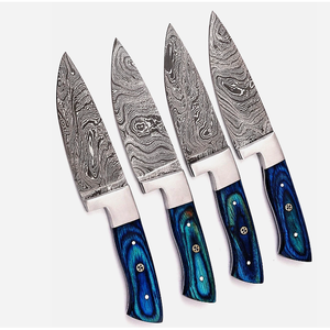 Juego de cuchillos para carne SM Knives de acero de Damasco, 4 piezas, mango azul, hoja con punta caída y borde biselado, cuchillos profesionales para comedor, 9 pulgadas, 3 años de garantía - Product Image 5