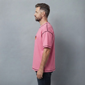 T-shirt Homme Haut de Gamme 100% Coton 230 g/m² Grammage Lourd, Col Rond Oversize, Personnalisable avec Logo, T-shirts Vierge Rose Personnalisés - Product Image 3
