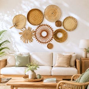 Wholesale Handmade Bamboo Rattan <b>Wall</b> <b>Decor</b> Set of 9 Pieces for Luxury Living Room, Hotel, Resort & Interior Design Projects - Product Image 1