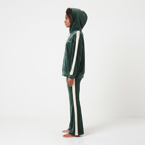 Ensemble de survêtement à capuche en velours vert pour femmes, manches longues, coupe ample, couleur unie avec poches latérales, tenue décontractée d'hiver - Product Image 3