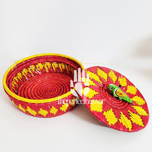 Cestas decorativas festivas para centros de mesa, cestas de almacenamiento de hierba Moonj natural con tapa, diseño ecológico. - Product Image 5