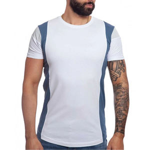<b>Mens</b> Color Block Crew Neck T-<b>Shirt</b> Short Sleeve White and Blue Side Panel Casual Cotton Top Custom Logo OEM ODM Wholesale - Product Image 3