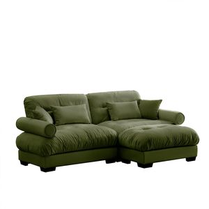 Divano Moderno Oversize a 2 Posti in Velluto con Poggiapiedi, Braccioli Imbottiti e Cuscino Lombare - Cuscini Decorativi Inclusi per Soggiorno - Product Image 4