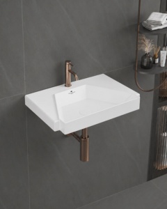 Lavabo de Pared Cuadrado de Cerámica Blanco Moderno, Lavabo de Baño Ecológico Fácil de Limpiar, para Apartamentos y Hoteles, Artículos Sanitarios - Product Image 1