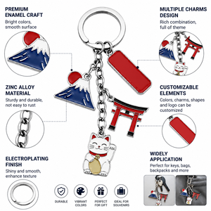 Porte-clés en métal sur mesure avec breloques multiples sur le thème du Japon Porte Torii de Fuji pour souvenirs de voyage culturels - Product Image 2