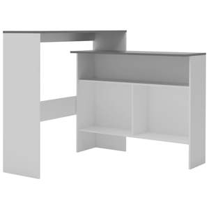 Mesa de Bar de Madera Sintética Blanca con Tablero Gris para Comedor, Ofrece Comodidad con Altura de Barra - Product Image 2