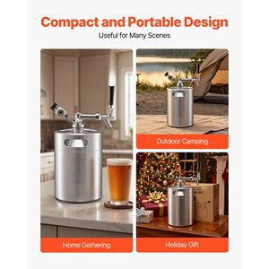 Sistema de dispensación de cerveza presurizado tipo mini barril de 128 oz, kit de cerveza de acero inoxidable 304 con regulador de CO2 y grifo de cierre automático - Product Image 6