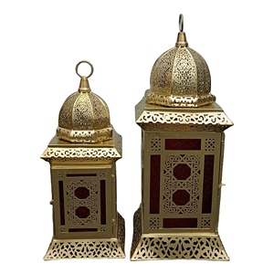 Set 2 Golden <b>Moroccan</b> Lanterns Dome Top <b>Decorative</b> Metal Candle Holders for Home Christmas Ramadan Eid Festive <b>Decorations</b> - Product Image 1