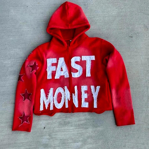 Sudadera con capucha personalizada de invierno 100% algodón con cremallera, lavado ácido, parche bordado desgastado, impermeable, transpirable, estilo urbano - Product Image 4