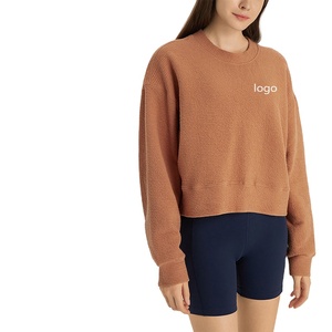 Wholesale Bulk Latest Design Winter Women's Clothing Women Sweatshirts <b>Brown</b> Dyed Cropped Solid Color Dyed Women's Sweatshirts - Product Image 1