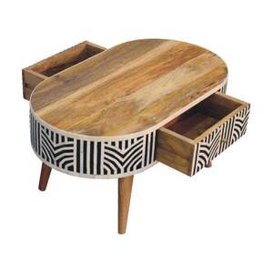 Mesa Auxiliar Moderna con Incrustaciones de Resina y Madera, Diseño Geométrico a Rayas Blancas y Negras, Decoración para Sala de Estar, Mueble para el Hogar, Mesa de Centro - Product Image 3