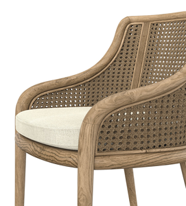 Silla de Comedor de Lujo Estilo Provincial Francés con Respaldo de Ratán, Sillón de Madera de Roble Macizo con Cojín de Lino - Product Image 5