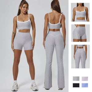 Ensemble de yoga personnalisé en gros pour femmes, ensemble deux pièces côtelé de vêtements de sport et de fitness, legging et soutien-gorge de sport assortis pour l'entraînement - Product Image 6