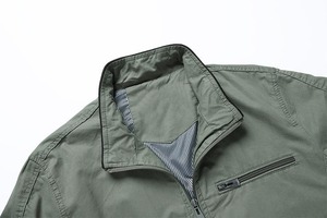 Blouson bomber beige pour homme, manches régulières, fermeture éclair, coupe-vent, décontracté, pour l'automne, en polyester et coton, col montant - Product Image 5