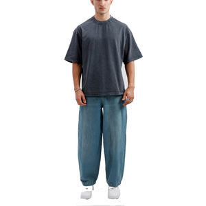 Camisetas de hombre con lavado ácido, tela de mezcla de algodón, corte regular, material transpirable, manga corta, camiseta informal para uso diario. - Product Image 1