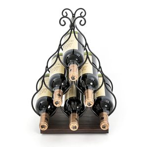 <b>Iron</b> <b>7</b> Bottle Wine Rack Freestanding Countertop Metal Wine Storage Organizer With Handle Black Finish Artistic Circular Design - Product Image 5