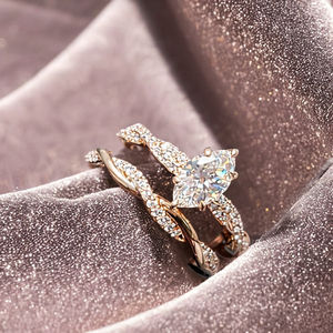 Anuncio Personalizado # RPC101 - Anillo de compromiso con diamante cultivado en laboratorio de corte marquesa de 1 quilate y anillo de boda a juego en oro amarillo de 14 quilates - Product Image 1