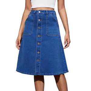Jupe crayon midi en jean pour femme GRACE COLLECTION, boutonnée sur le devant, poches, couleur unie, style décontracté hiver, tissu en coton lavé - Product Image 5