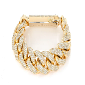 Men's 24K Solid Gold Diamond Chain <b>Bracelet</b> Round Brilliant Cut Micro Insert Luxury Everyday Wear - Product Image 1
