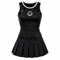 Uniforme de pom-pom girl personnalisé noir à sequins pour femmes et enfants, tenue de performance sans manches avec jupe plissée et bordure blanche pour la compétition