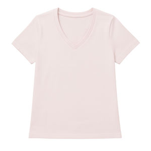 Camiseta de Manga Corta con Cuello en V para Mujer, Color Rosa Claro, Algodón Orgánico de Lujo, Ecológico, Certificado GOTS, Suave, Transpirable y de Secado Rápido - Product Image 1