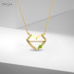 Mayorista de Confianza: Lote de Joyería de Oro para Mujer - Collar con Colgante de Oro Fino de 14k con Peridoto y Diamantes de 1.20mm en Forma de Corazón - Product Image 1