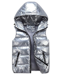 2026 New Custom Men <b>Women</b> Unisex Shiny Puffer Sleeveless Jacket Hooded Unisex Bubble Jacket - Product Image 2