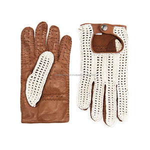 Meilleures ventes Gants de conduite en cuir antidérapants personnalisés de haute qualité Marron et blanc durable avec une faible quantité minimale de commande - Product Image 1