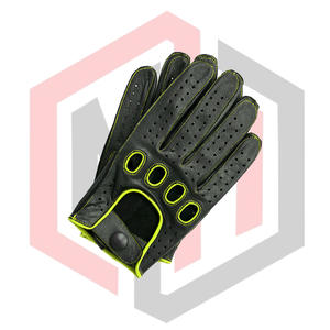 Gants de conduite en cuir noirs fluorescents antidérapants respirants antistatiques anti-coupure sans silicone pour conducteurs hommes femmes réglables - Product Image 2