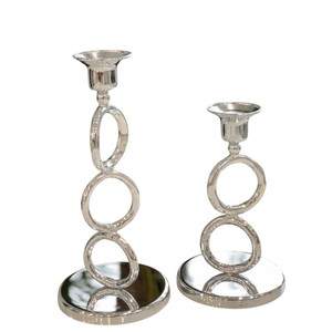 Luxury Silver Taper Candle Holder Set Modern Interlocking Ring Geometric Metal <b>Candlestick</b> Stand for Wedding & Home Decor - Product Image 1